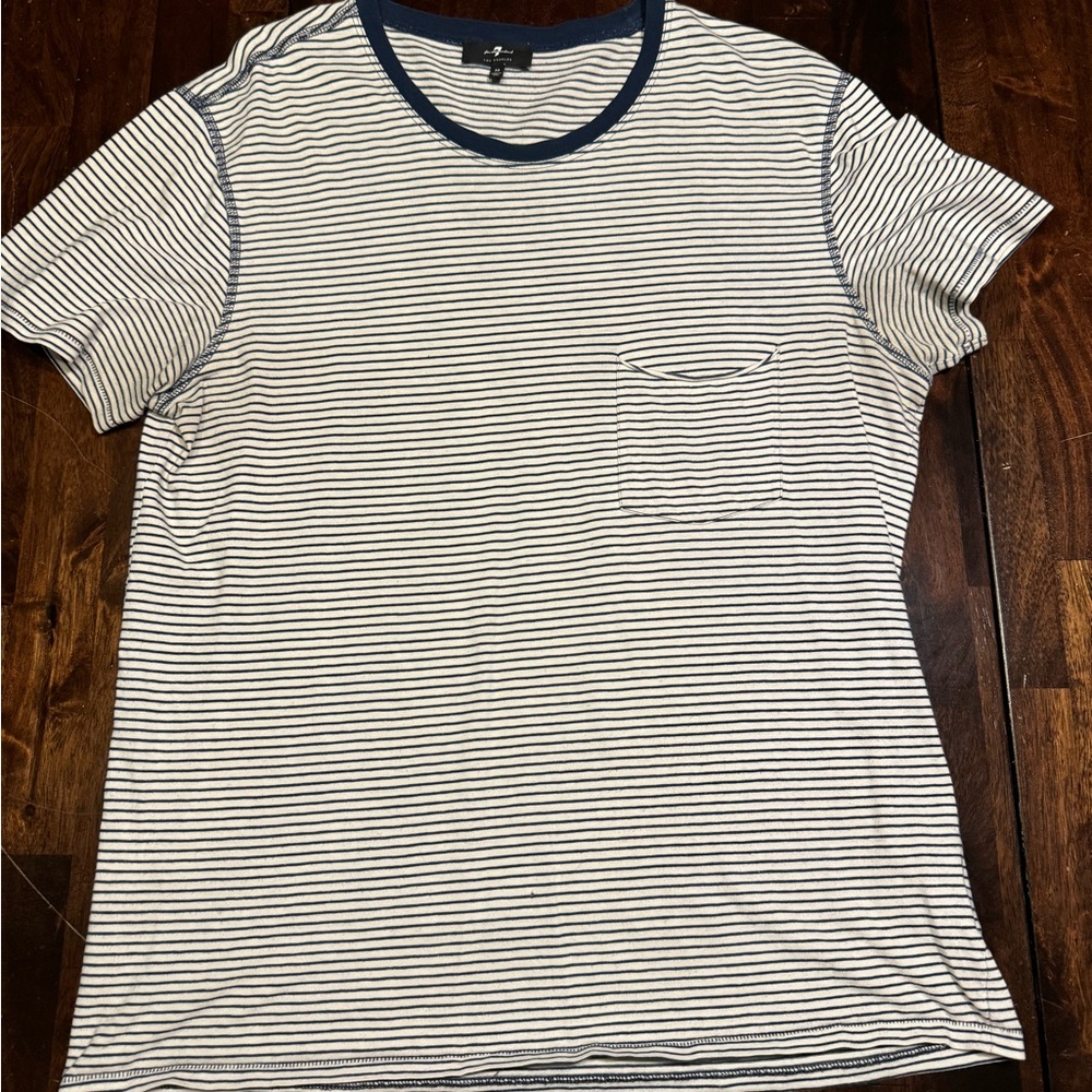 7 For All Mankind T-shirt in white and navy blue - Size Medium